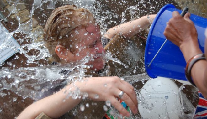 Service Manager Mandy Stevens getting a soaking